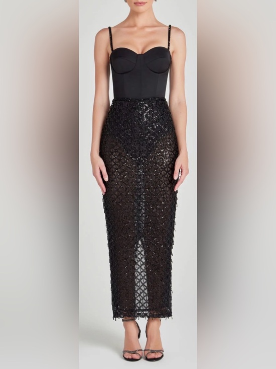 NADINE MERABI Dresses & Skirts - NEW NADINE MERABI Valentina Mixed Media Black Beaded Bustier Gown Sz 2
